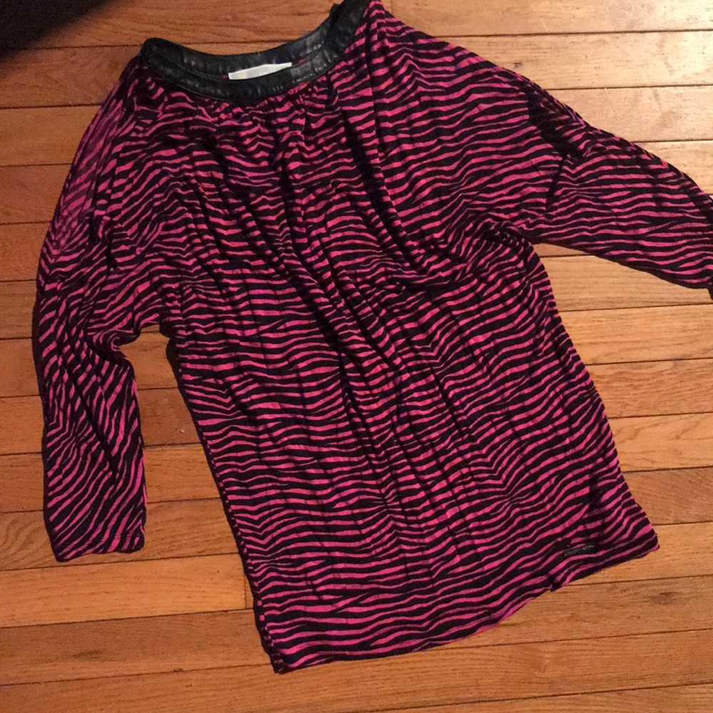 Michael Kors M medium pink black zebra top shoulder cutout shirt 3/4 sleeve